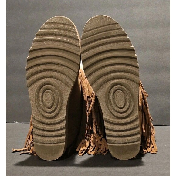 Madden Girl Sleet Fringe Hidden Wedge Boots Faux Fur Suede Chestnut Brown 9.5 M - Picture 12 of 14